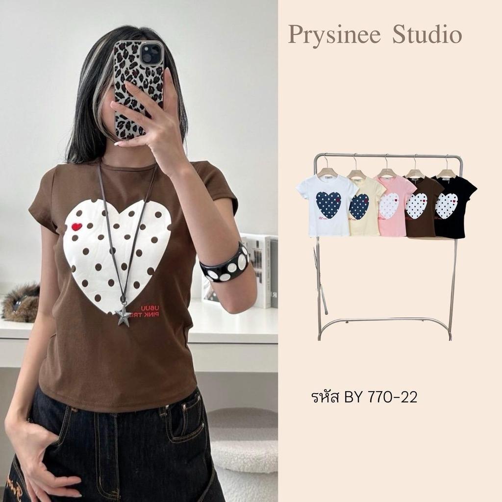 Prysinee studio (BY770-22) เสื้อยืดสกรีนลายหัวใจ งานป้าย siwashop