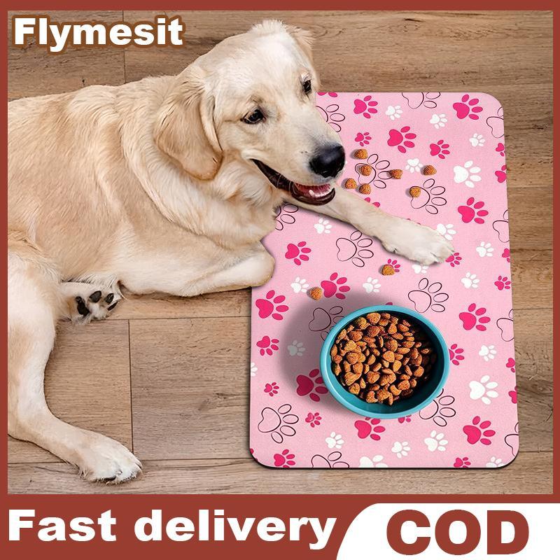 Flymesit เสื่ออาหารสุนัขยางดูดซับ Baed Non Slip Pet Feeding Placemat สําหรับน้ําและชามอาหาร Station 