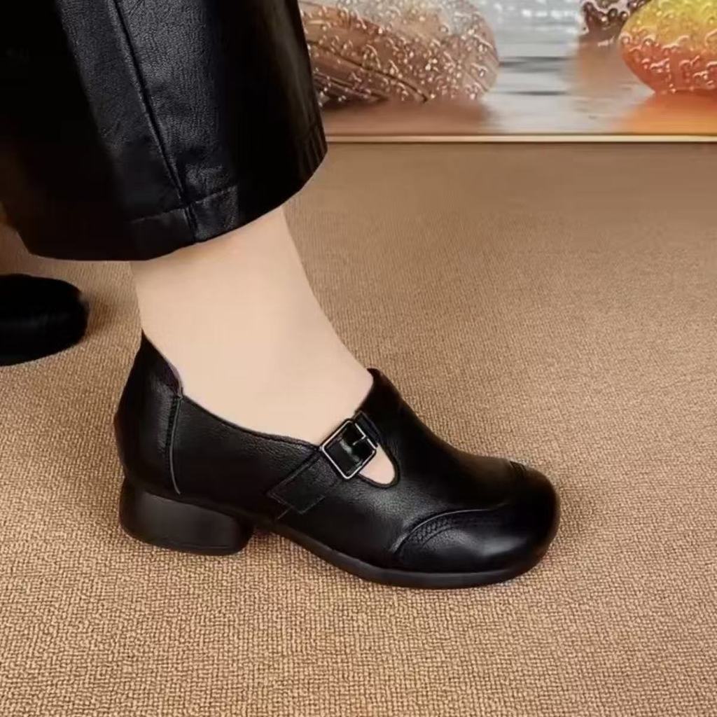 รองเท้าหนังนุ่มสำหรับผู้หญิง ออกแบบมาสำหรับฤดูใบไม้ผลิและฤดูใบไม้ร่วง ส้นต่ำ สวมใส่ง่าย