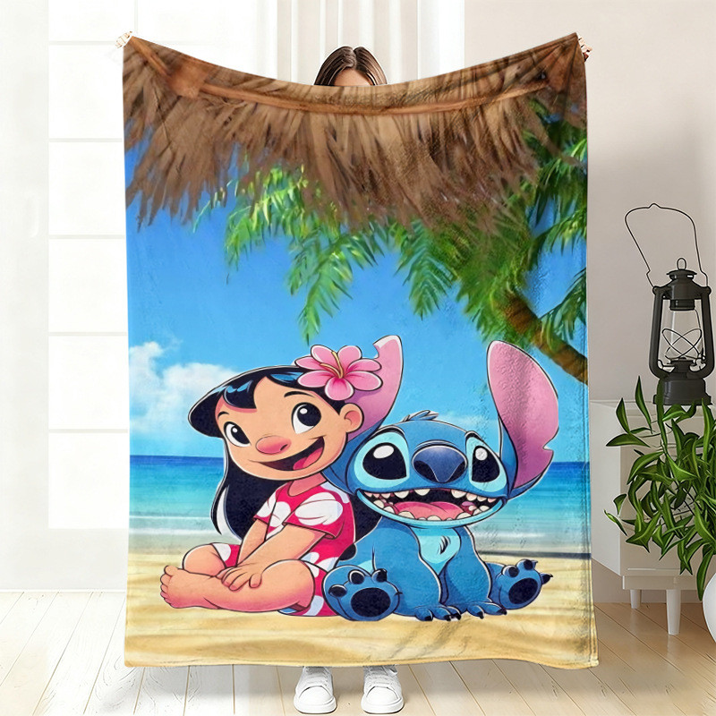 น่ารัก Stitch Nap ผ้าห่มการ์ตูน Lilo & Stitch ผ้าห่มสักหลาดสําหรับสํานักงาน
