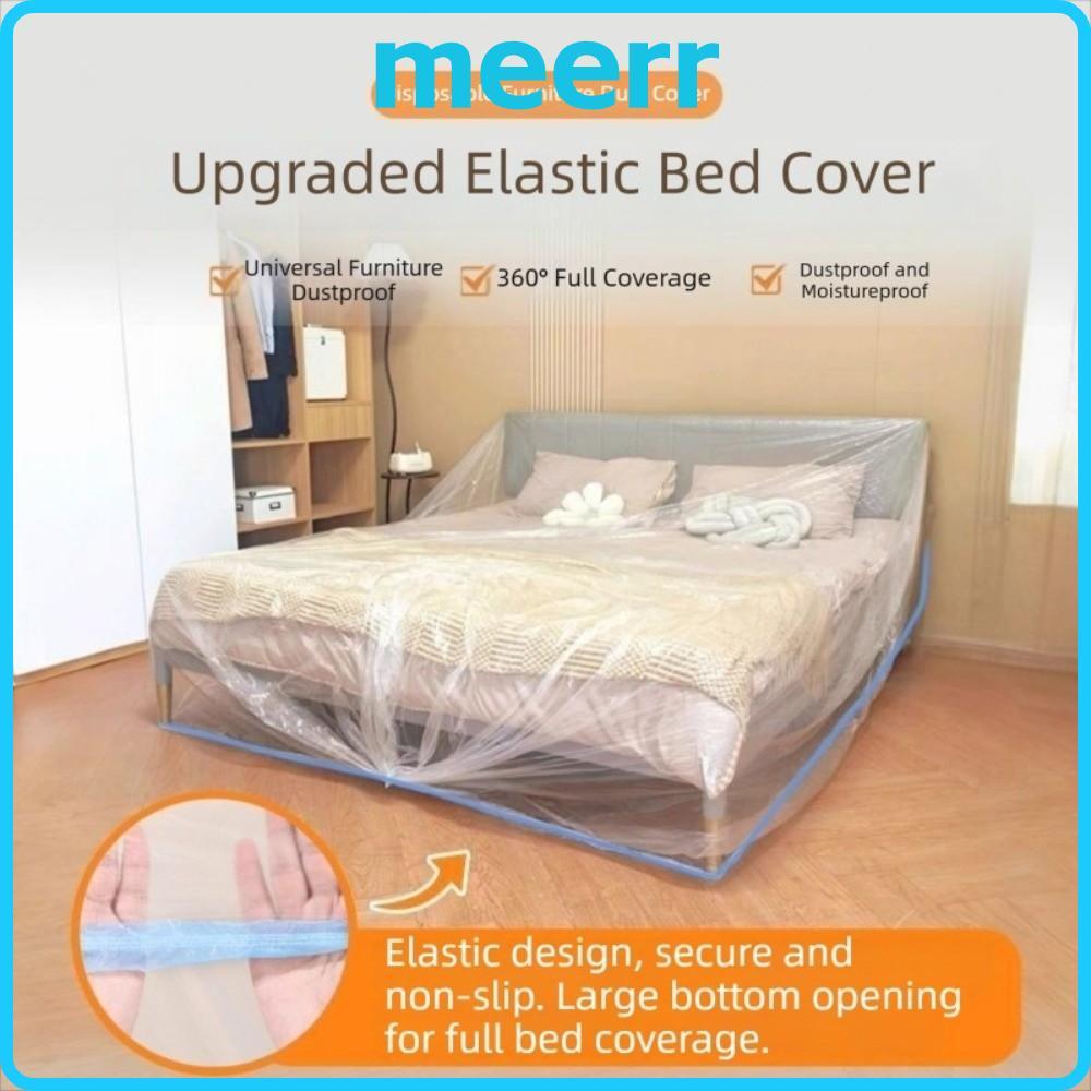 MEERR ผ้าคลุมกันฝุ่นเฟอร์นิเจอร์,โปร่งใส PE Elastic Bundle ปากผ้าคลุมเตียงแบบใช้แล้วทิ้ง,แผ่นป้องกันขนาดใหญ่ทิ้ง Full Enclosure ฝาครอบกันฝุ่นเตียงป้องกัน