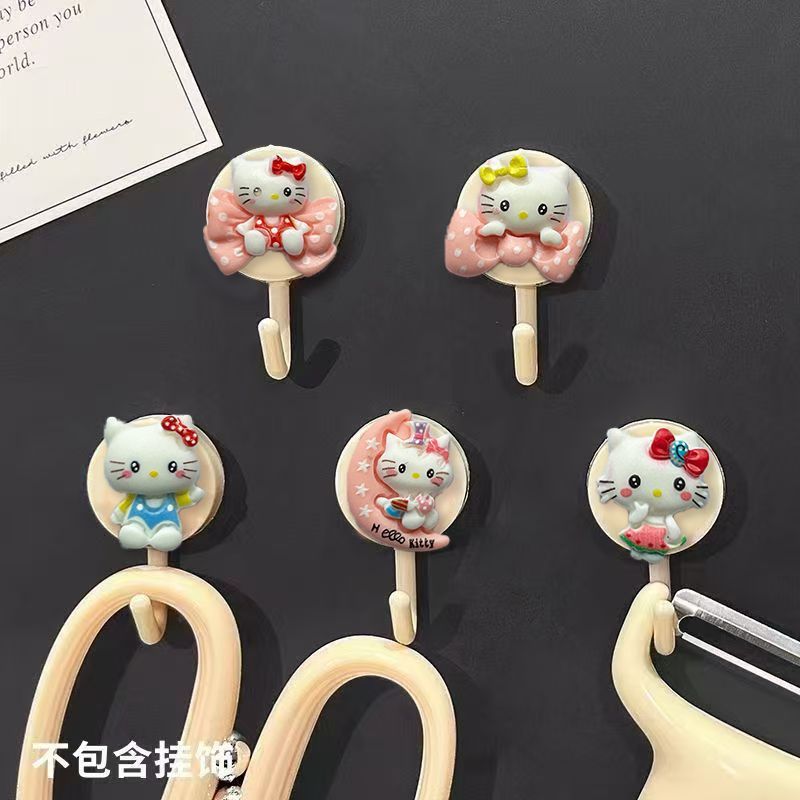 6zp凯蒂猫无痕免打孔挂钩强力粘胶贴墙壁壁挂厨房挂勾门后浴室粘钩4.246zp Hello Kitty No-Trace No-Drill Hooks Strong Adhesive Wall Mount Kitchen Hooks Behind Door Bathroom Adhesive Hook
