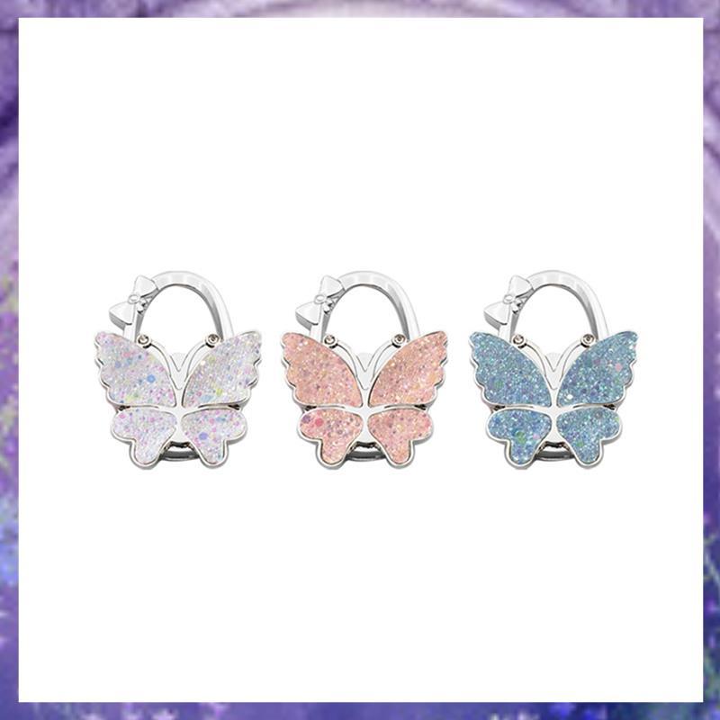 [P KA M] 3PCS พับแฟชั่นผีเสื้อกระเป๋าตาราง Hook Holder สําหรับกระเป๋าถือนักเรียนแขวนสําหรับตกแต่งบ้า