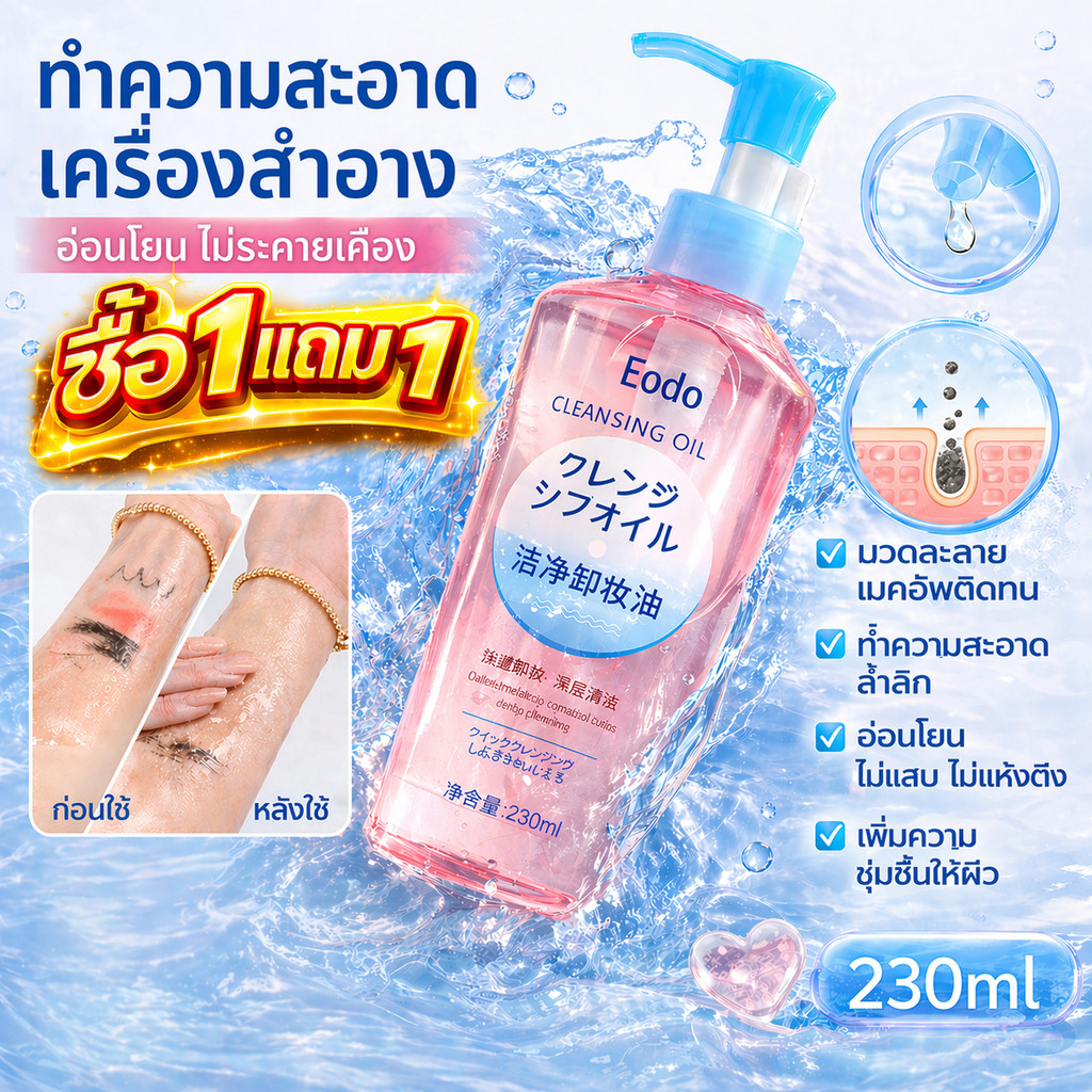 🔥ซื้อ 1 แถม 1🔥 น้ำมันล้างเครื่องสำอางแบบเร่งด่วน - ทำความสะอาดผิวอย่างอ่อนโยนและล้างเครื่องสำอางได้อ