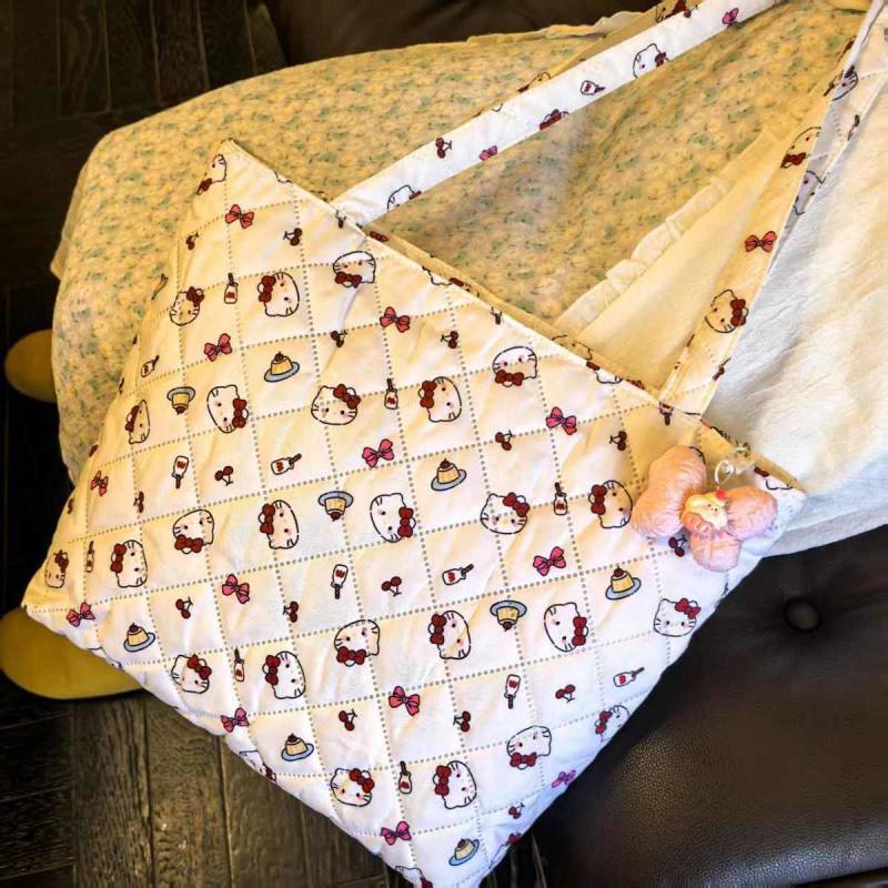 New Large Capacity Pure Love College Student Cute Hello Kitty Bubble Cotton Mori Style Good-looking Tote Dating Shoulder Bag dLxE