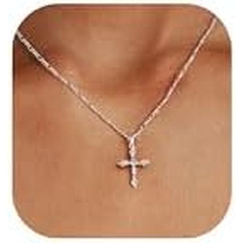 Cross Necklace for Women,Double Cross Necklace 14K Gold Plated Cross Pendant Necklace Dainty Gold Cr