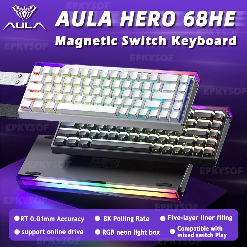 AULAHERO68HE Magnetic Switch Keyboard RGB Gaming Mechanical Keyboard Fast Trigger 8K Loop Wired Gami