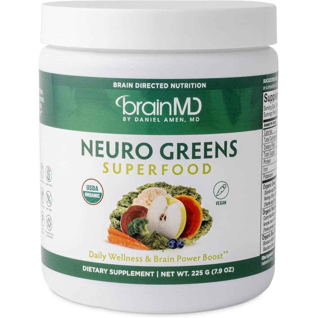 BRAINMD Dr Amen Neuro Greens Superfood - 7.9 ออนซ์ - รองรับสุขภาพทั้งตัว, Digestionon + Immune & Bra