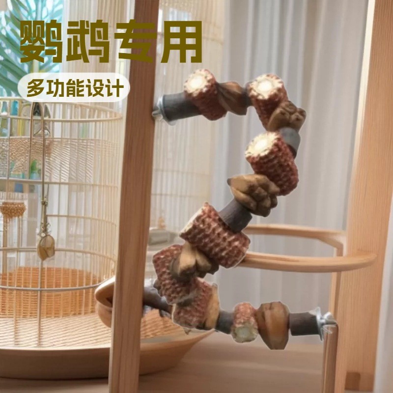 ของเล่นนกแก้ว Nut String Stand Chew String บันไดปีนเขา Beak อุปกรณ์บดภูมิทัศน์ Natural Perch Swing แ