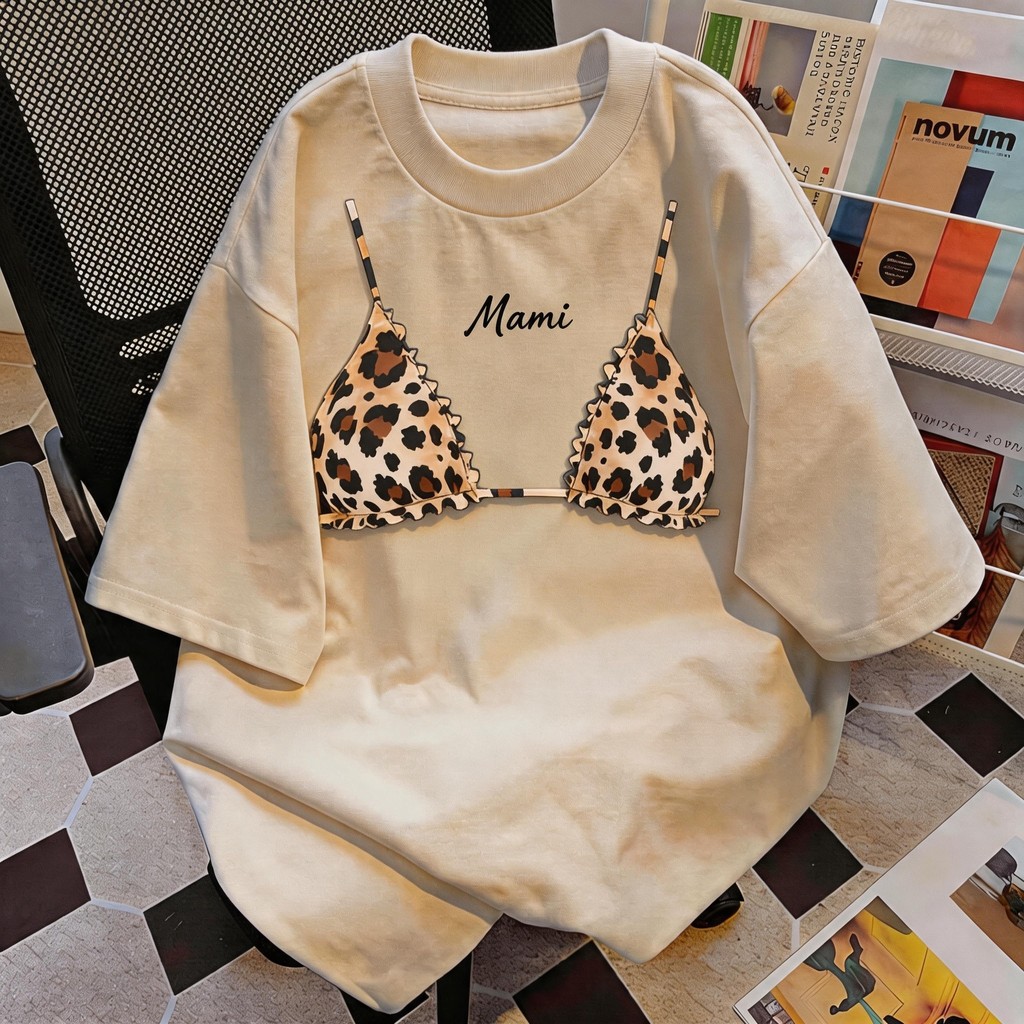 TEE·SHOP🍀เสื้อยืด oversize เสื้อเท่ๆ เกาหลี "Leopard print bra" เสื้อแฟชั่นใ เกาหลีสไตล์ พิมพ์ลาย ผ้านิ่มใส่สบาย  COD📦