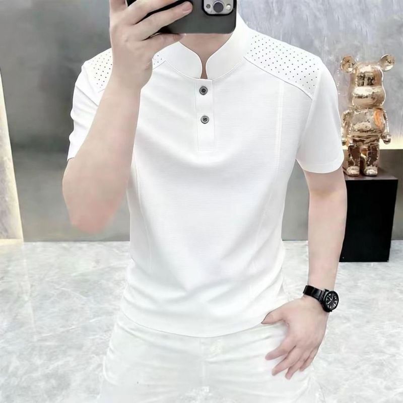 ใหม่สบายๆสีทึบธุรกิจหล่อยืนขึ้นปกที่เรียบง่ายทั้งหมดตรงกับเสื้อโปโลผู้ชายแขนสั้น4