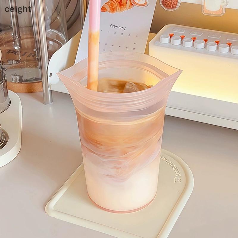[ขนส่ง] ถ้วยชากาแฟนมซิลิโคนนํากลับมาใช้ใหม่ได้แบบพกพาพร้อมฝาปิดปิดผนึกถุงเก็บอเนกประสงค์ ไทย