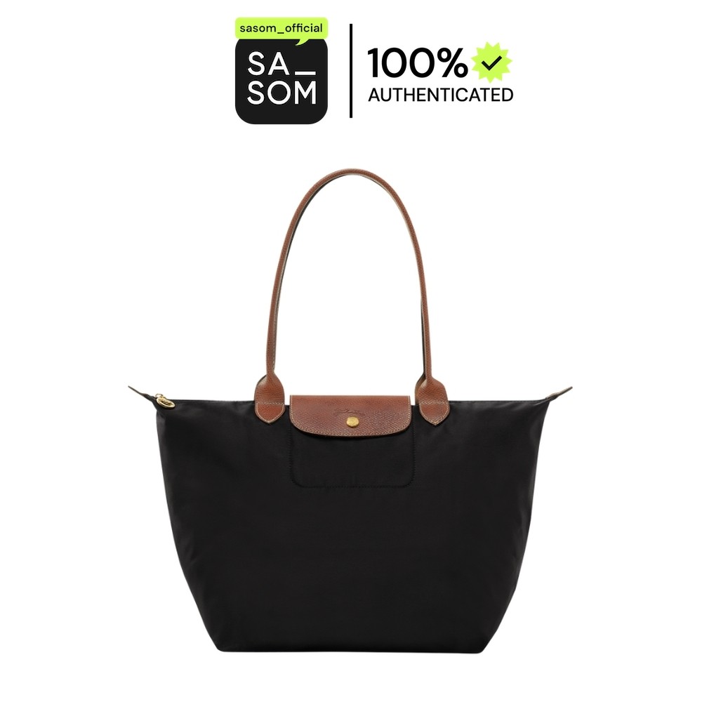 Longchamp Le Pliage Original L Tote Bag In Recycled Canvas With Gold Metal Hardware Black | ของแท้ ตรวจสอบโดย SASOM