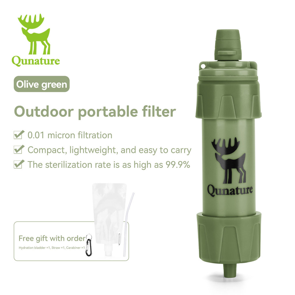 Quature เครื่องกรองน้ํากลางแจ้งแบบพกพาชุดฟางดื่มโดยตรงกรองฟางสําหรับตั้งแคมป์ Wilderness Emergency S