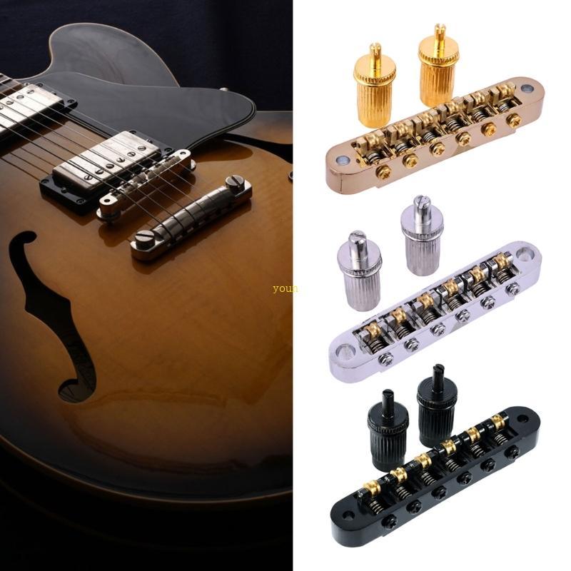 Youn 6 String Tune O-Matic Bridge พร้อมลูกกลิ้งสําหรับกีตาร์ที่มีโพสต์เกลียว