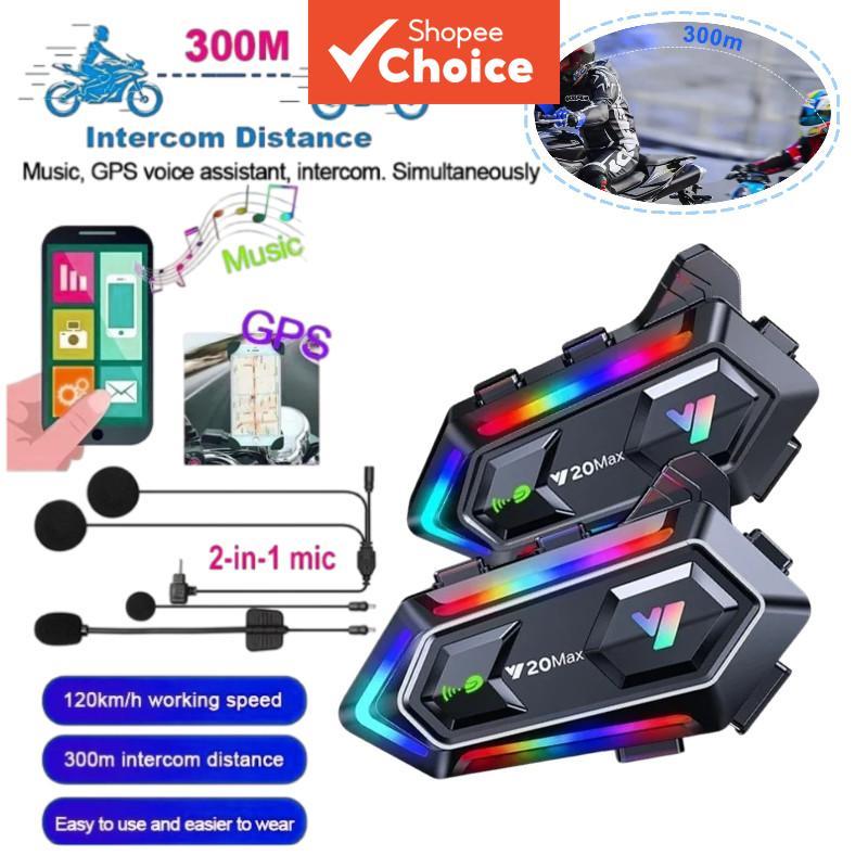 Y20 MAX หมวกกันน็อคมอเตอร์ไซค์ชุดหูฟังบลูทูธอินเตอร์คอม RGB การผสมแสง V5.3 1000mAh แบตเตอรี่ Pro