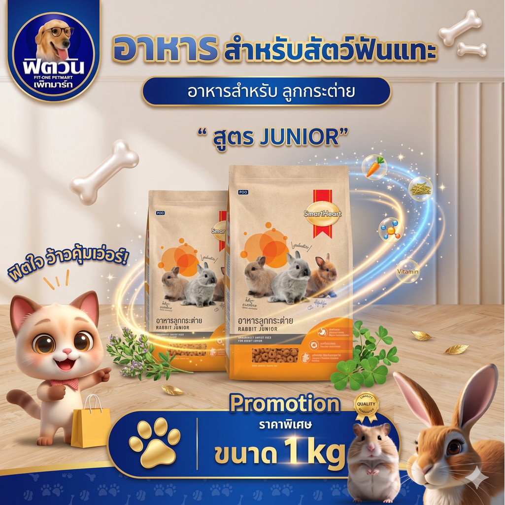 Smart Heart อาหารกระต่ายเด็ก (อายุต่ำกว่า 6 เดือน)ขนาด 1 กิโลกรัม{อาหารสัตว์เล็ก}
