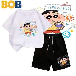 [COD]【จัดส่งไทย】2ชิ้น ชุดแฟชั่นเด็ก ชินจัง Shinchan ลายการ์ตูน NASA เสื้อยืดแขนสั้น+กางเกงขาสั้น สำหรับเด็กอายุ 1-14ปี+（