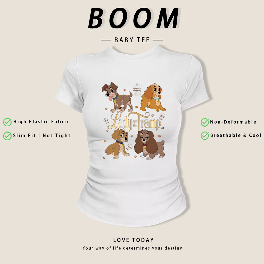 COD(จัดส่งภายใน 24 ชั่วโมง)BOOM เสื้อยืด เกาหลี เสื้อครอปเข้ารูปbaby tee สาวอวบ y2k เสื้อคอกลม ลายหมาน่ารัก