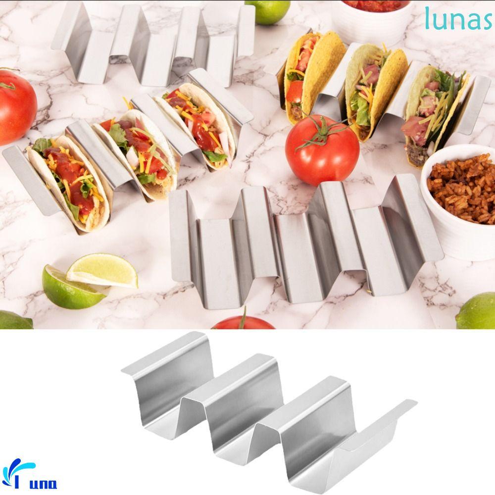 LUNASOL Taco Rack Tray, Stable 3 Grid Taco Holder Stand,เครื่องครัว U Shape Rust-proof Reversible De