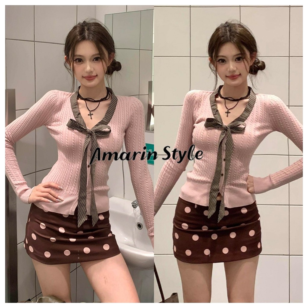 Amarin พร้อมส่ง กระโปรงกางเกงลายจุดสีน้ำตาล สไตล์เกาหลี ใส่สบายแมตได้ทุกลุคFY5130#1