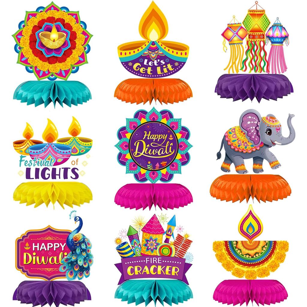 9 ชิ้น Diwali รังผึ้งเครื่องประดับ - Diwali Party ตกแต่ง Demon Slayer ตาราง Centerpieces ตกแต่ง Diwa