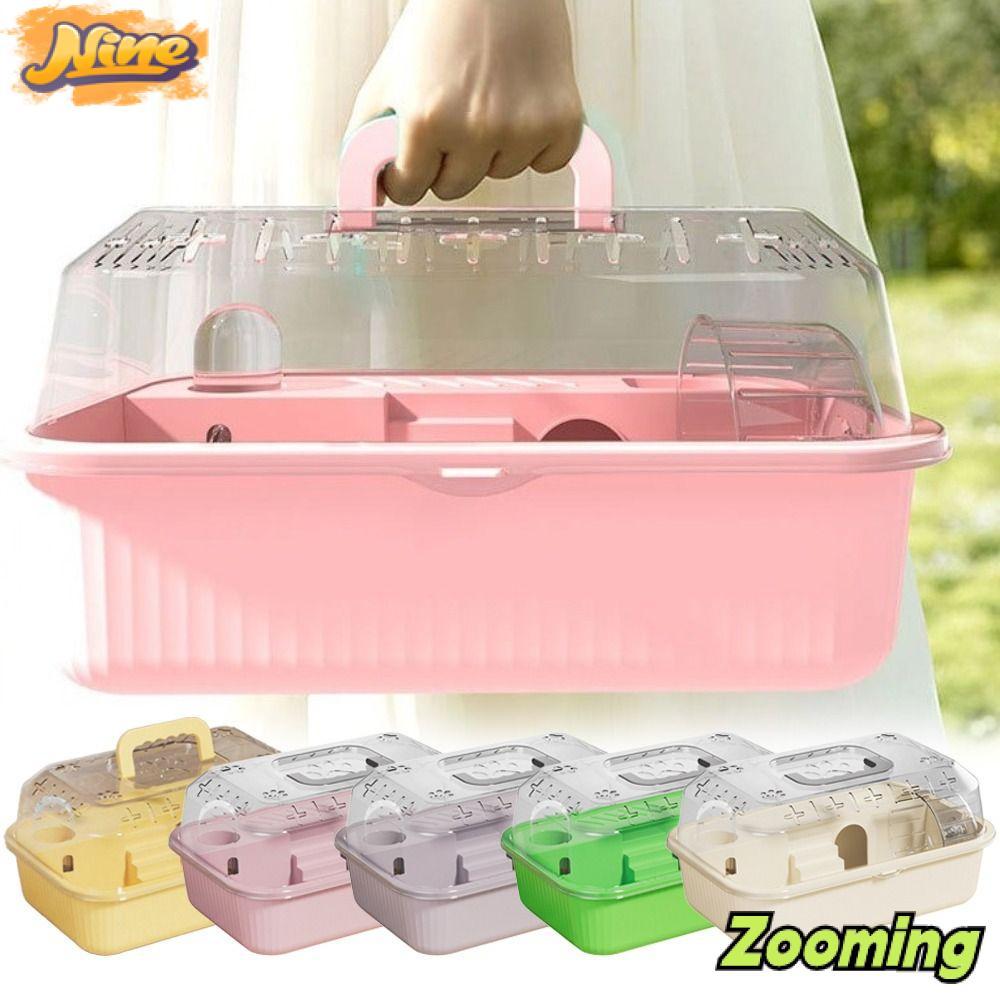 ZOOMING กรงหนูแฮมสเตอร์, บ้านนิสัยหนูแฮมสเตอร์ด้านบนเปิดได้โปร่งใส, แบบพกพาพร้อมที่จับระบายอากาศสัตว์เล็กกรงสําหรับเม่นเจอร์บิล