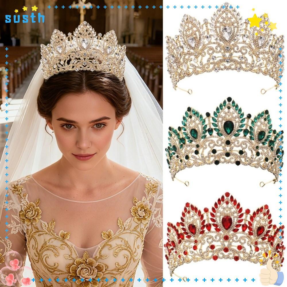 SUSTH Princess Wedding Tiara, Luxury Elegant Queen Crown, คุณภาพสูง Headwear Big Diadem Princess Cro