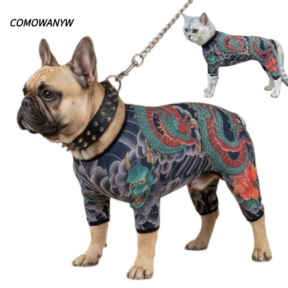 COMWANYW สุนัขแมว Tattoo Jacket, Four Seasons Breathable สัตว์เลี้ยง Tattoo Vest, ความคิดสร้างสรรค์เหมือนจริง Cool Close-fit เสื้อผ้าสัตว์เลี้ยงสําหรับสัตว์เลี้ยง S ถึง 6XL