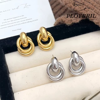 PLOYBRIL COD-ส่งเร็วจากไทย🎀S925 เงินเข็มรอบห่อต่างหูโลหะที่มีน้ำหนักเบาระดับที่ไม่สำหรับผู้หญิง E084