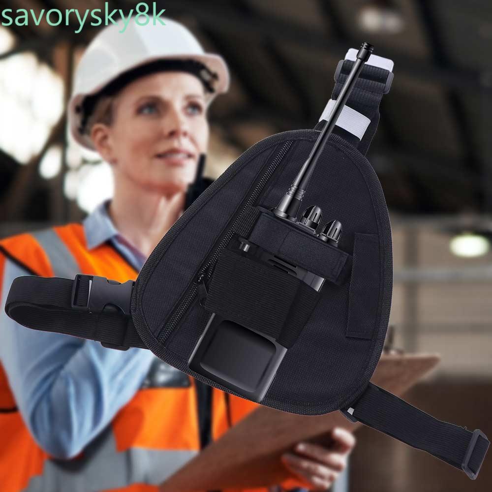 CHROM วิทยุสายรัดหน้าอกแพ็ค,กระเป๋าCrossbodyปรับWalkie Talkieกระเป๋า,กีฬากลางแจ้งมัลติฟังก์ชั่สีดําเ
