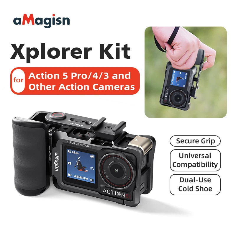 AMagisn Xplorer Grip Kit สําหรับ Insta 360 Ace Series Ergonomic Quick-Release Grip พร้อมปุ่มชัตเตอร์