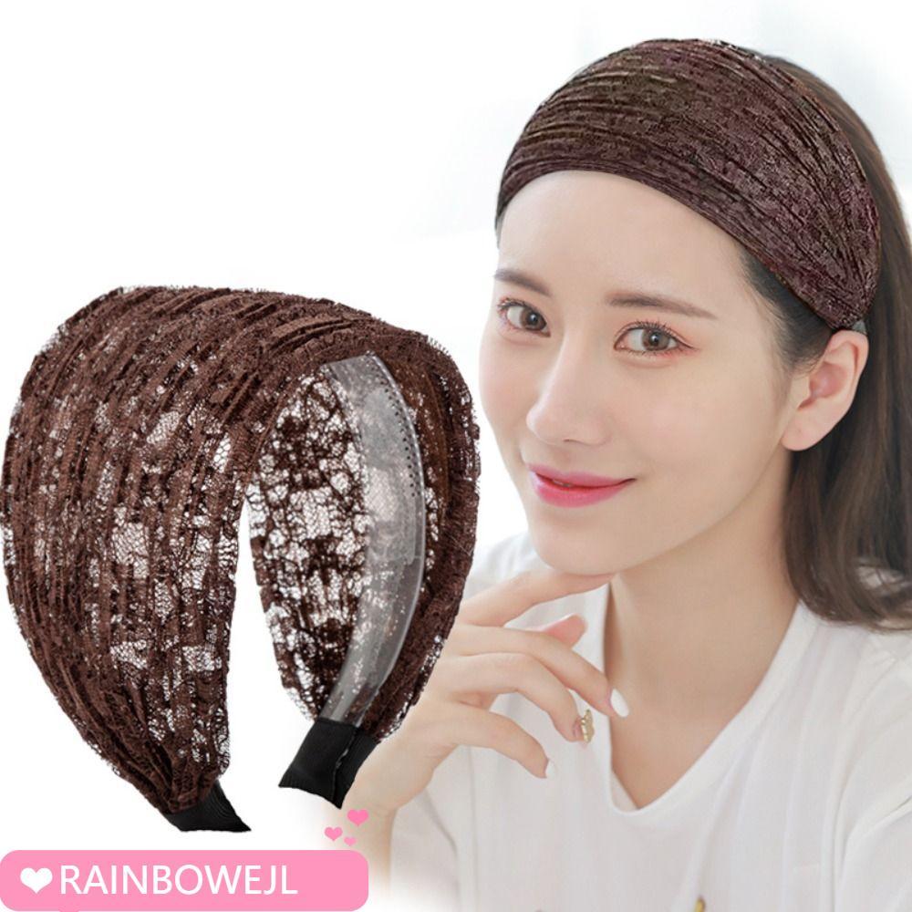 RAINBOWEJL ห่วงผมด้านข้างกว้าง,ยืดหยุ่นลื่นลูกไม้ตาข่ายผมวง,อินเทรนด์ Headwear อุปกรณ์เสริมผมกลวงผู้หญิงลูกไม้ Hairbands สําหรับผู้หญิงสาว