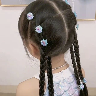 ชุดอุปกรณ์ตกแต่งผมสำหรับเด็ก 10 ชิ้น ลายเจ้าหญิงเอลซ่า สีฟ้า/ชมพู ยางรัดผมยืดหยุ่นสูง