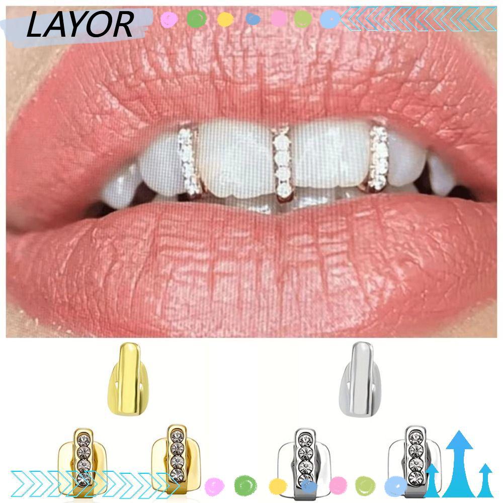 LAYOR 3 ชิ้น Hip Hop ฟัน Grillz, Rhinestone เงา Zircon Grillz, Hollow ฟันหมวกผู้หญิงผู้ชาย