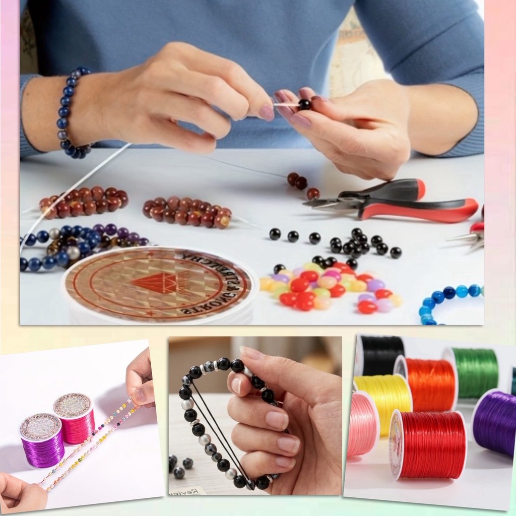 🔺 ด้ายยืด ไหมยืด เอ็นยืด ร้อยสร้อย ร้อยลูกปัด เครื่องประดับ DIY หนา 0.8 ซม. ยาว 50 เมตร รุ่นอัพเกรด ทอพิเศษ 🔺