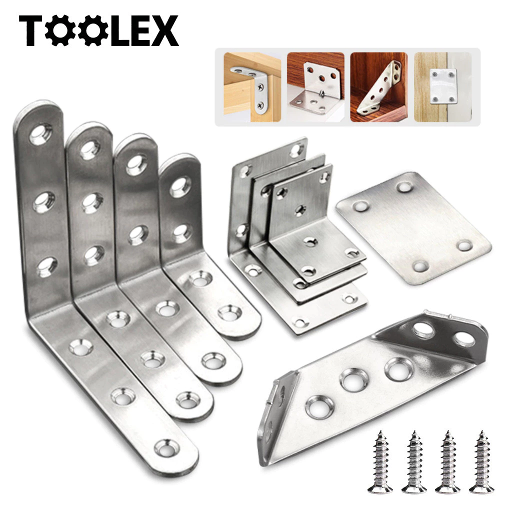 Corner Brackets Stainless Steel1-4ชิ้นตัวยึดข้อต่อรองรับชั้นเฟอร์นิเจอร์สแตนเลสสำหรับตู้เก้าอี้โต๊ะเ 1.97นิ้วพร้อมสกรู