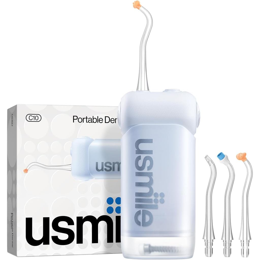 Usmile C10 Flosser น้ําแบบพกพาสําหรับการเดินทาง – ของขวัญวันแม่, แบตเตอรี่ 95 วัน, 4 โหมด, 360° หัวฉ