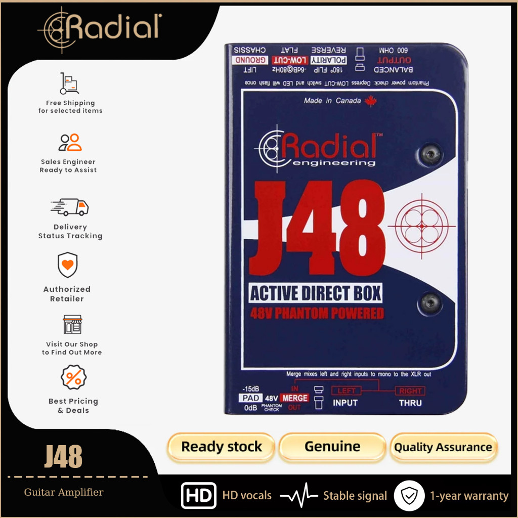 Radial J48 Single Channel 48V Phantom Power Active DI Box, J48 Rock กีตาร์ไฟฟ้าอะคูสติก