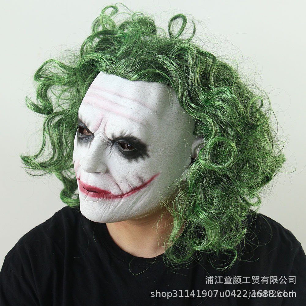 Dark Mask Joker Face Batman Green Props หมวกวิกผม Joker Full Mask Knight ฮาโลวีน Latex 2MSE