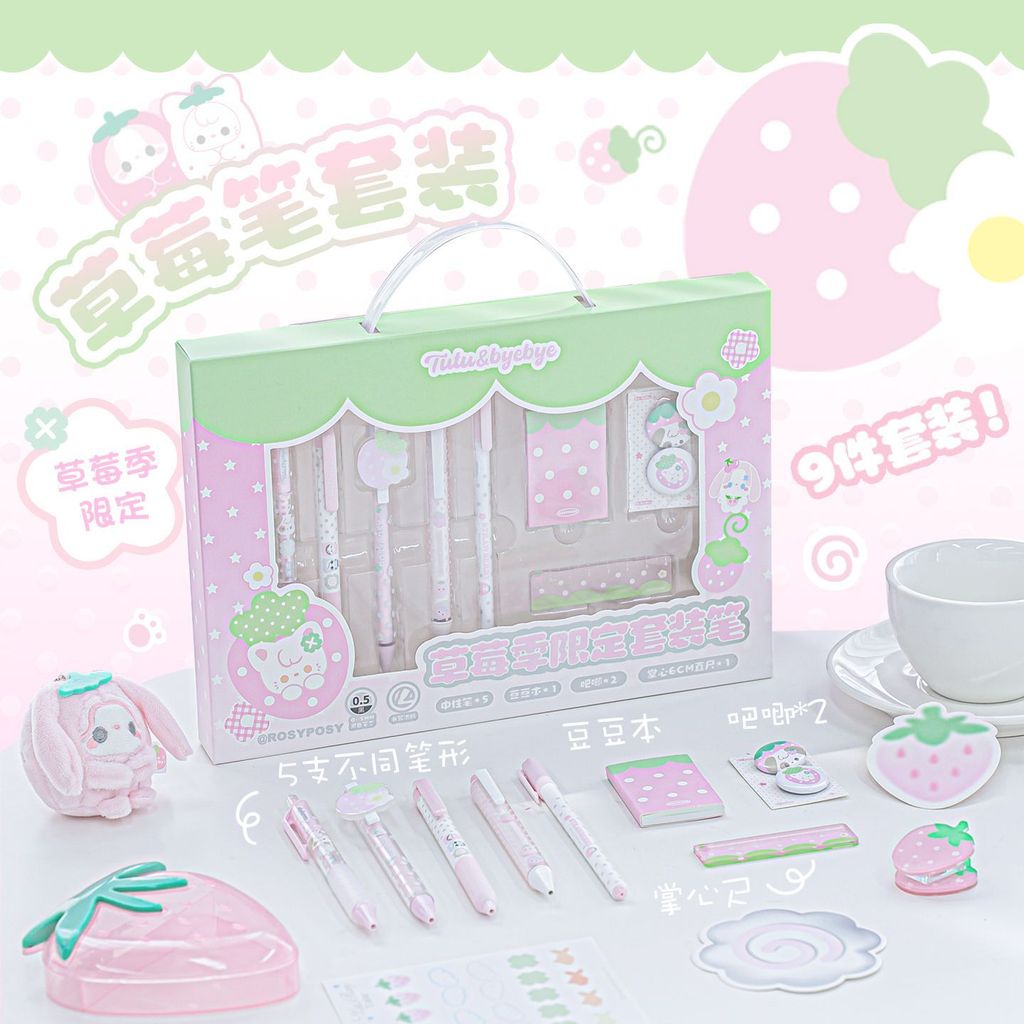 [RosyPosy] Rosy Strawberry limited set Pen ins ปากกาเจลมูลค่าสูง 5 แพ็คปากกากดแปรงคําถาม