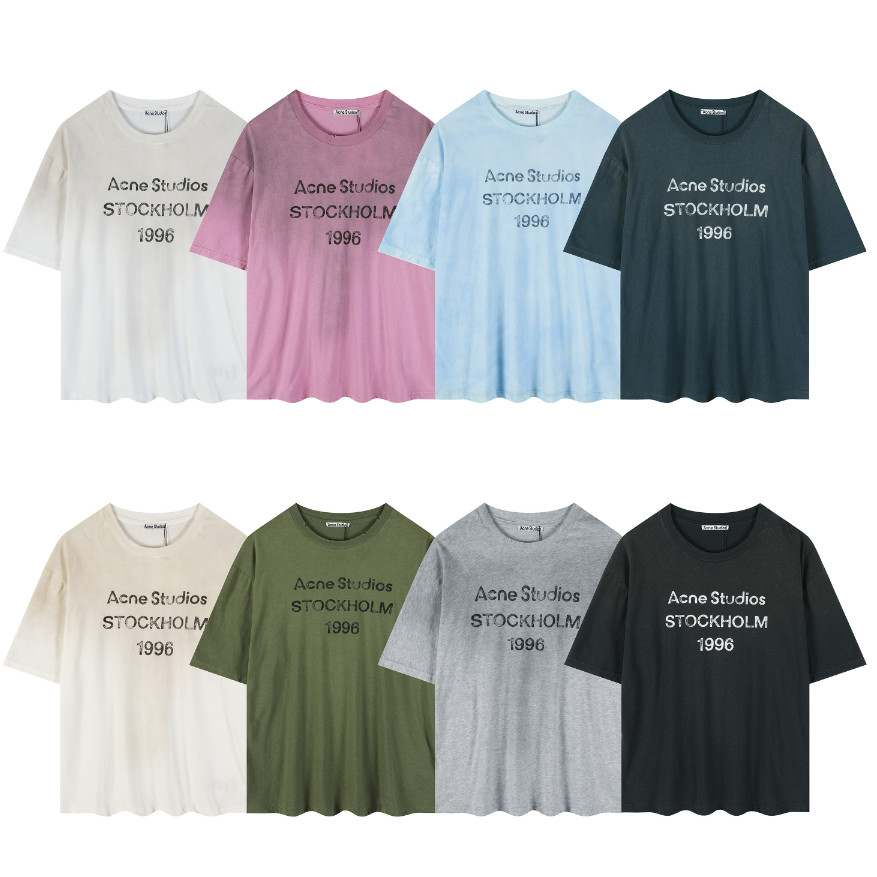 สีสเปรย์ Splash Ink Letter พิมพ์เสื้อยืดแขนสั้นผู้ชายผู้หญิงสไตล์เดียวกันหลวม Tie-Dye Distressed Casual All-Match รอบคอด้านบน
