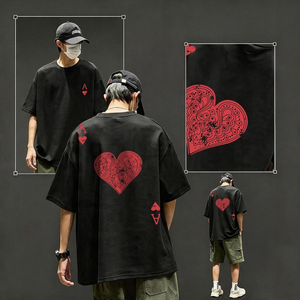 TeeTwoOneเสื้อยืด oversize cotton100% เสื้อแฟชั่น คอกลม แขนสั้น พิมพ์ลาย 'Hearts A' สไตล์ลำลอง ใส่สบาย S-3XL