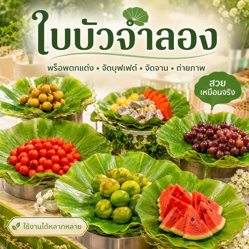 ใบบัวจำลองพลาสติก ใบบัว ใบบัวเทียมตกแต่งโต๊ะอาหาร วางรองจาน กันลื่น ถ่ายรูปอาหาร ใบไม้ปลอมแต่งร้านอ่างปลา พร็อพแต่งร้าน