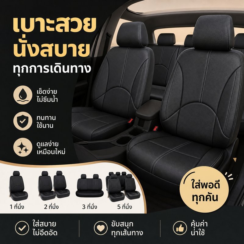 ที่หุ้มเบาะรถยนต์ หนังPU ระบายอากาศ ทนต่อสิ่งสกปรก ง่ายต่อการทำความสะอาด ป้องกันคราบสี