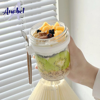 Tempat Sarapan Gelas Kaca 350Ml Dengan Sendok Stainless Gagang Kayu Breakfast Cup