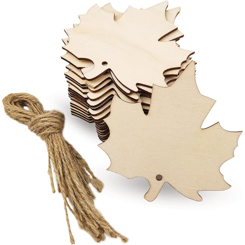32 แพ็คไม้ Maple Leaf Cutouts ยังไม่เสร็จไม้ Maple Leaf แขวนเครื่องประดับ DIY Maple Leaf Craft ของขว