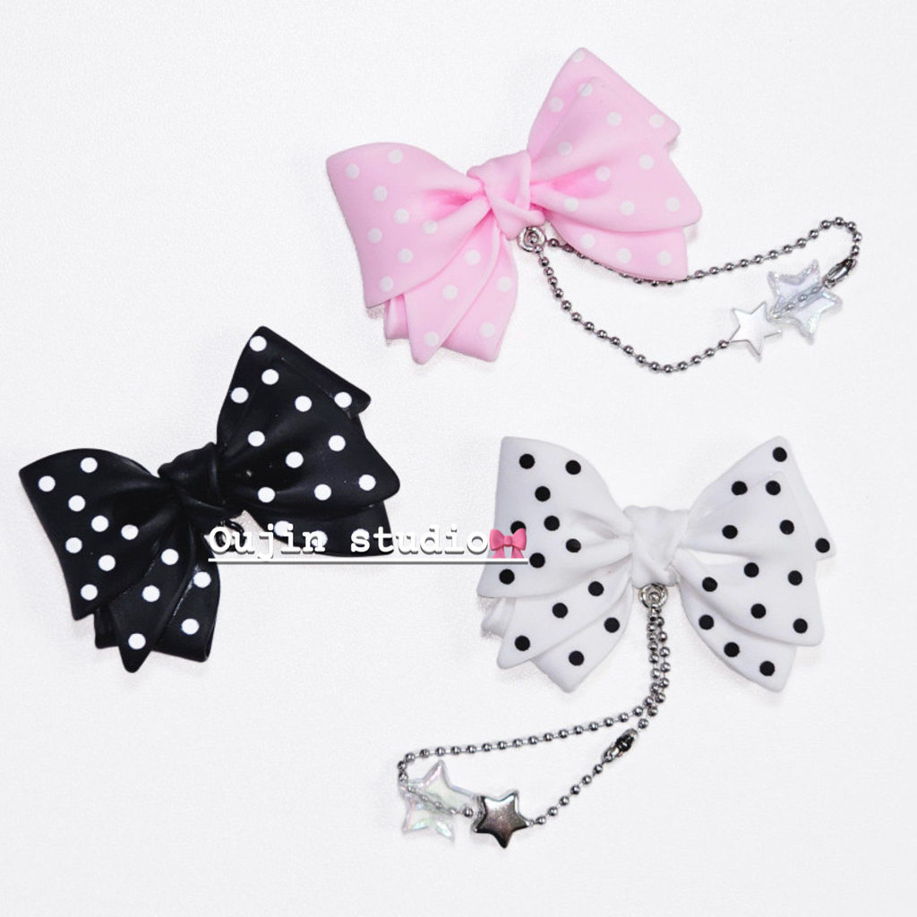 Ins Style Niche หวานน่ารัก Polka Dot Bow จี้โทรศัพท์มือถือ Star ตกแต่งโซ่จี้ DIY สไตล์หวาน