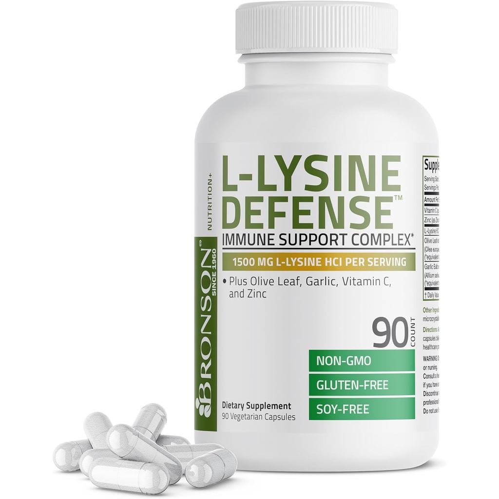 Bronson L-Lysine Defense Immune port Complex 1500 MG L-Lysine Plus O Leaf, Garlic, Vitamin C และ Zin