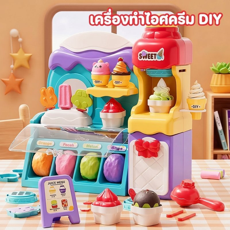 ชุดของเล่นเครื่องทำไอศครีม DIY ดินเหนียว หลากสี แม่พิมพ์หลากหลาย ปลอดภัย สำหรับเด็ก 4-6 ปี